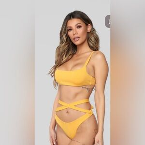 Fashion Nova Yellow Strappy Thong Bikini Set